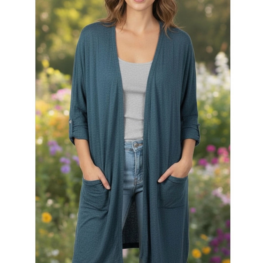 LOGO by Lori Goldstein Teal Sweater Cardigan